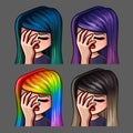 Emotion icons facepalm female with long hairs for social networks and stickers