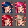 Emotion icons happy female kisses with long hairs for social networks and stickers