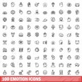 100 emotion icons set, outline style Royalty Free Stock Photo