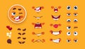 Emotion kit. Funny character with mouth, eyes and yellow face. Surprised or excited expressions. Angry and happy