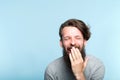 Emotion lol joyful exhilarated bearded man laugh Royalty Free Stock Photo