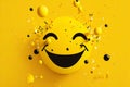 Emotion Loud Laughter. smiley smiley yellow on a yellow background among the candy AI Generation