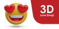 Emotion of love. Yellow head stares adoringly. 3D love emoticon with wide open mouth Royalty Free Stock Photo