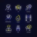 Emotion neon light icons set
