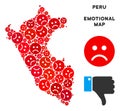 Vector Emotional Peru Map Mosaic of Sad Smileys