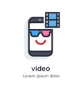 Emotion phone content, video, 3d, full, hd, watch, server, movie, series illustration Icon.