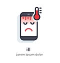 Emotion phone disease, thermometer, problems, glitches, virus, firmware, os illustration Icon.