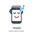 Emotion phone headphones, music, listening, enjoying, quality, codec, notes illustration Icon. Royalty Free Stock Photo