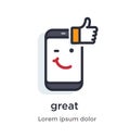 Emotion phone thumb up, like, comment, approval, post, great, fun illustration Icon.