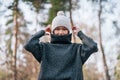 Emotion photo. Cute white emotional caucasian girl in the park