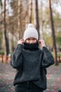 Emotion photo. Cute white emotional caucasian girl in the park