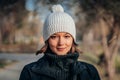 Emotion photo. Cute white emotional caucasian girl in the park