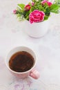 Emotion of relax, Hot tea in pink cup Royalty Free Stock Photo