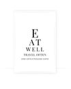 Eat well, travel often and give endless love, vector