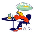 Emotional Burnout Concept. Hard Work Business Woman Sitting at Working Place with Computer in Office Dreaming