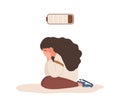 Emotional burnout. Sad teenager with low battery sitting on floor and crying. Mental health problem. Deadline, stress