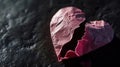 Emotional concept of heartbreak, a torn pink paper heart on a dramatic black background.