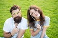 Emotional couple radiating happiness. Happy together. Couple in love cheerful youth booth props. Love story. Couple Royalty Free Stock Photo