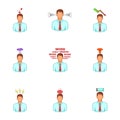 Emotional desperation icons set, cartoon style