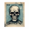 Emotional Distortion: A Neo-dada Portrait Of A Skeleton On A Stamp