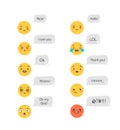 Emotional emoticons with conversation bubbles. Yellow declaration love and delight emotion of thoughtfulness.