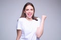 Emotional of excited woman. Human reaction and emotions. Close up of excited girl with facial expression. Happy and Royalty Free Stock Photo