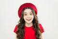 Emotional expression. Tips and tricks to loosen up in front of camera. Acting school for children. Girl artistic kid Royalty Free Stock Photo