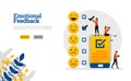 Emotional feedback with emoticons and checklists on smartphones vector illustration concept can be use for, landing page, template Royalty Free Stock Photo