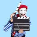 Emotional funny mime actor wearing sailor suit Royalty Free Stock Photo