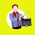 Emotional funny mime actor wearing sailor suit Royalty Free Stock Photo