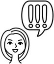 Woman pays attention while talking. Emotional girl and speech chat bubble with exclamation mark