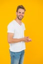 Emotional handsome guy. Sexy handsome confident young man standing in white shirt. Summer and spring collection Royalty Free Stock Photo