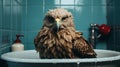 Emotional Intensity: Surrealist Photography Of An Owl In A Bathroom Tub
