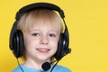 The emotional kid in ear-phones Royalty Free Stock Photo