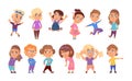 Emotional kids. Cartoon children, teenager laughing and sad. Happy emotion on face, smile or cry boy and girl, little Royalty Free Stock Photo