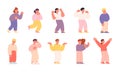 Emotional kids characters. Children postures, happy angry crying boy and girl. Different emotions, cute little toddlers