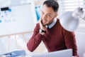 Emotional man experiencing toothache while being at work Royalty Free Stock Photo