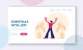 Emotional Man Expression Website Landing Page. Young Male Character Rear View Stand with Hands Up Excited