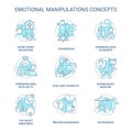 Emotional manipulations turquoise concept icons set