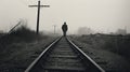 Emotional Narrative: A Guy Walking On Railroad Tracks In The Fog