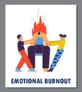 Emotional parental burnout card or banner template, flat vector illustration. Royalty Free Stock Photo