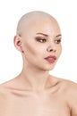 Emotional portrait of a naked girl shaved bald. Royalty Free Stock Photo