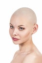 Emotional portrait of a naked girl shaved bald. Royalty Free Stock Photo