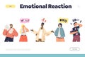 Emotional reaction concept of landing page with shocked and astonished people reacting to shock Royalty Free Stock Photo