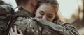 Emotional Reunion As Soldier Returns To Loved Ones After Deployment Royalty Free Stock Photo