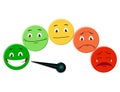 Emotional scale. Color meter with arrow from red to green emotions. Face icons. Feedback in form of emotions. User Royalty Free Stock Photo