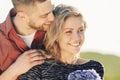 Emotional sensual young couple in love in summer field Royalty Free Stock Photo