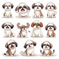 Emotional Shih Tzu: Joy, Anger, Sadness, Happiness in a Cartoonish Icon Collection Royalty Free Stock Photo