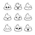 Emotional shit icons. Cute funny poop set Royalty Free Stock Photo