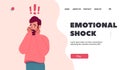 Emotional Shock, Stress Landing Page Template. Mature Caucasian Man Covering Open Mouth. Astonished Male Character Royalty Free Stock Photo